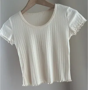 Ribbed Ruffle Short Sleeve Brandy Melville  thumbnail 1