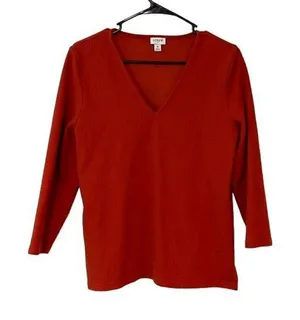 J Crew V -Neck Long‎ Sleeve Top. Size Medium. Burnt Orange thumbnail 1