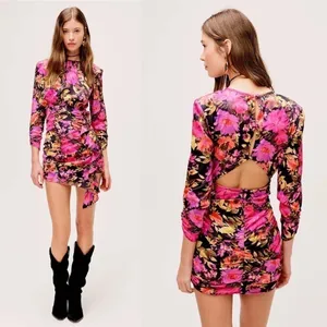 For Love & Lemons Dakota Long‎ Sleeve Ruched Floral Mini Dress Small NWT thumbnail 2