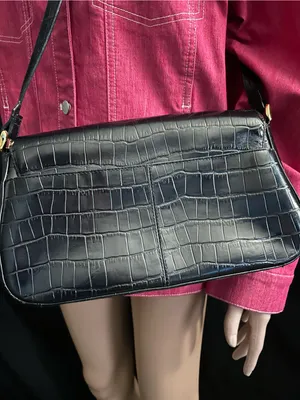 Etienne Aigner Vintage Black Croc-Embossed Leather Shoulder Bag Handbag thumbnail 9
