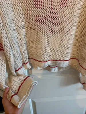 Off-Shoulder Cream Knit Sweater with Red Number Detail thumbnail 7
