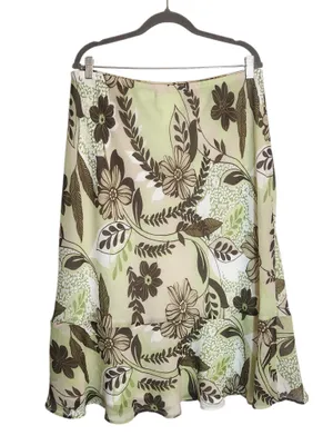 Alfred Dunner Green and Brown Midi Skirt with Ruffle Hem Size 18 thumbnail 2