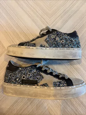 Golden Goose Deluxe Brand Hi Star Sneakers Size 35 Silver Glitter Gray Suede B thumbnail 2