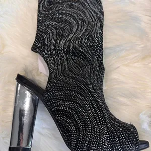 Bamboo Womens 7 Sunlight-02XS Peep Toe Block Heel Boots Boho Over the Knee Bling thumbnail 2