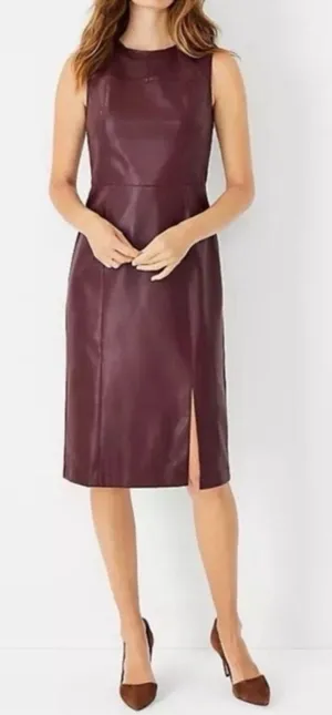 Ann Taylor Sleeveless Faux Leather Shift Dress in Deep Plum size 12 thumbnail 1