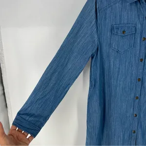 Umgee Blue Chambray Denim Button Front Shirt Dress‎ Long Roll Tab Sleeve Casual thumbnail 4