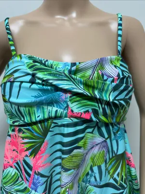 Tropical Palms Aqua Green Bright Pink Bandeau Tankini Top size 8 thumbnail 3