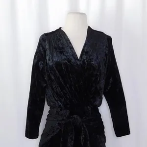 MISA Los Angeles Ophelie Black Crushed Velvet Tie Front Mini Dress Stretch Small thumbnail 3
