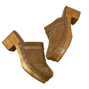 Free People Calabasas‎ Clog Brown Suede Wood Heel Tan Size 41 US 10 thumbnail 1