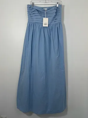 Peppermayo Tamia Maxi Dress Blue Strapless Pleated Size US 10 XL NWT thumbnail 2