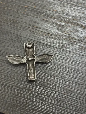 Vtg 70's MCM Stainless Steel Western Native Bird Totem Faux Turquoise Pendant thumbnail 5