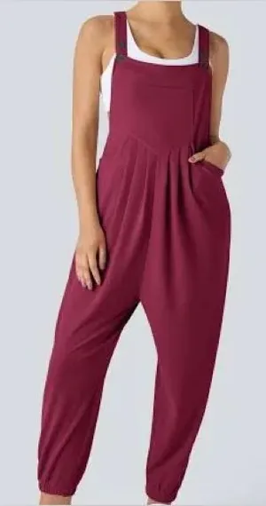 Halara Waffle Knit‎ Overall Joggers Anemone Raspberry Pink Small EUC thumbnail 1