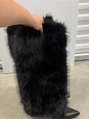 Black‎ Faux Fur Tall Boot Covers Black Size 8 thumbnail 1