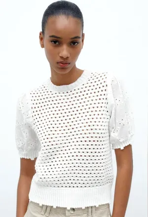 New Zara CONTRAST OPEN KNIT TOP. Medium. thumbnail 1