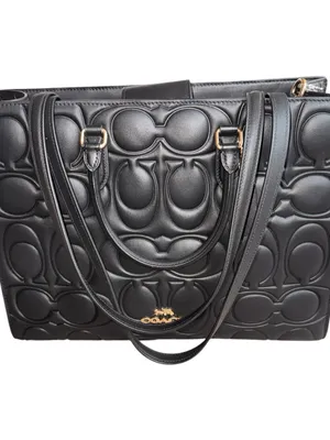 NWT Coach Maggie Large Tote Bag In Signature Leather Black 100% Authentic thumbnail 2