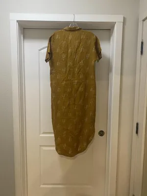 Garnet Hill Shirt Dress Womens XS Yellow Linen Geometric Button Midi Casual thumbnail 5