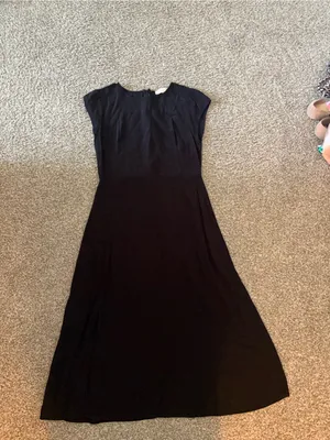 LOFT Black Cap-Sleeve Maxi Dress with Gathered Waist thumbnail 2