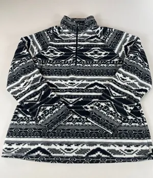 Eddie Bauer Fleece Pullover Size XL Black White Aztec Geometric Quarter Zip thumbnail 1