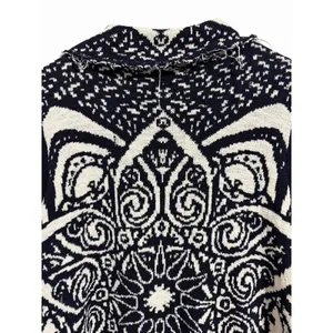Free People Mandella‎ Intarsia Cardigan Knit Jacket Black/White Women's Size Lg thumbnail 4