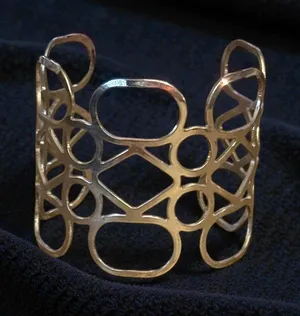 Silver tone wide geometric cutout cuff bangle bracelet thumbnail 1