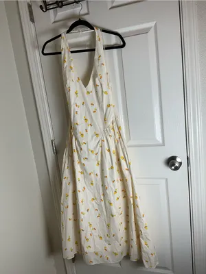ZARA Lemon Print Halter Midi Dress Cream Yellow NWT Size M thumbnail 2