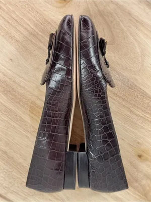 Brooks Brothers Croc Embossed Leather Tassel Loafers Brown 10 AA Narrow thumbnail 5