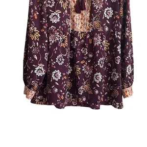 Dlp‎ Womens Boho Floral Babydoll Tunic XL Plum Peasant Whimsical Earthy Cottage thumbnail 6