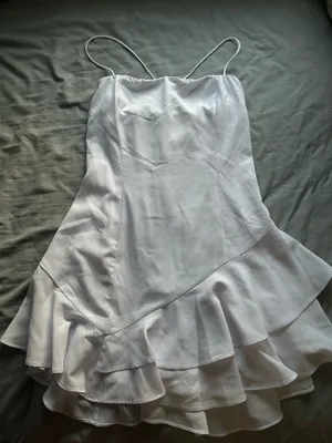 Lucy in the Sky White Ruffle Mini Dress with Spaghetti Straps thumbnail 1