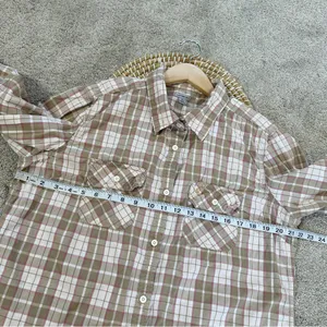 Carhartt Women’s Roll Tab 3/4 Sleeve Button Up Shirt Top Plain in Light Brown XL thumbnail 10