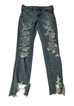 American Eagle Next Level Stretch Skinny Jeans Womens 4 Short Distressed Raw Hem thumbnail 1