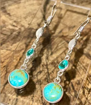 Stabilized Turquoise & Pearl Earrings 2 1/4” thumbnail 1