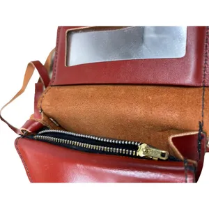 Handmade Reddish Brown Leather Mirrored Compact Crossbody Purse thumbnail 4