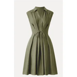 Brand New OGL Size Medium Olive Green Midi Shirt Dress With Belt thumbnail 3