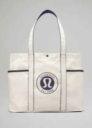 lululemon athletica Daily Multi Pocket Canvas Tote cream with Navy Logo NWT thumbnail 1