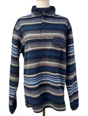 Southern Grit Tundra Fleece‎ Pullover Snap Striped Blue Grey Southwestern Womens thumbnail 1