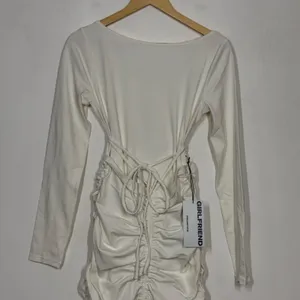 Girlfriend Collective Andi Midi Dress Womens Medium White Ruched Long Sleeve NWT thumbnail 5