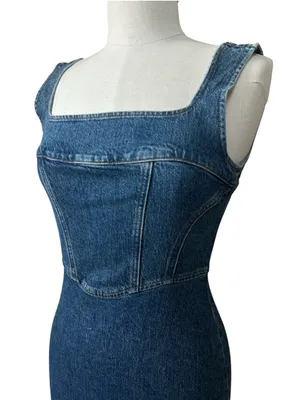 Reformation Davies Bustier Denim Mini Dress in Laguna Size 2 Gently Used Western thumbnail 4