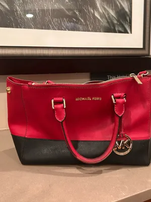 Michael Michael Kors Red and Black Two-Tone Saffiano Satchel with Gold Hardware thumbnail 2