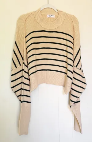 NEW CARLY JEAN LOS ANGELES CJLA Avila Cropped Sweater Green Stripe XL thumbnail 1