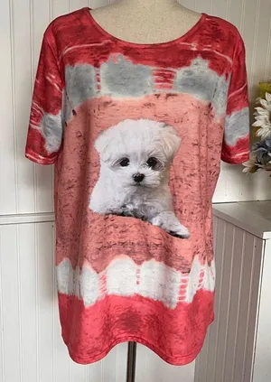 Tie-Dye Puppy Short Sleeve Tee – Coral thumbnail 1