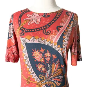 Farm Rio Giannina Knit Midi Dress Orange Paisley Floral Print Size Medium thumbnail 3