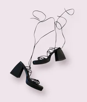 C LABEL Black Platform Laceup Sandals Heels Size 39 / 9 thumbnail 1