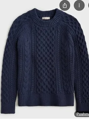 J. Crew 100% cotton Cable Knit Crewneck Sweater in Navy, medium thumbnail 1