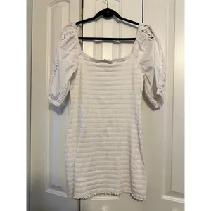 Betsey Johnson Womens White Textured Dress With Lace Puff Sleeves Size‎ L thumbnail 7