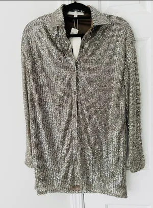 Flat White Sequin Tunic Dress, Size XS thumbnail 6