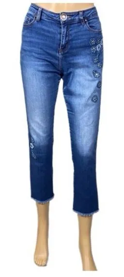 DESIGUAL EXOTIC Celana jeans- Pakaian Jadi Wanita- floral appliqué Size 30 EUC thumbnail 1