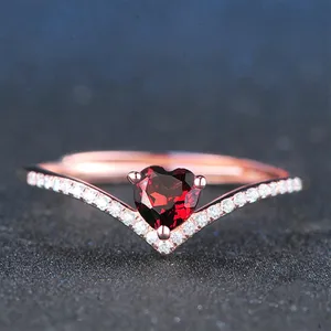14K Rose Gold Plated Adjustable Red Crystal Love Heart Ruby Wedding Ring for Women thumbnail 3