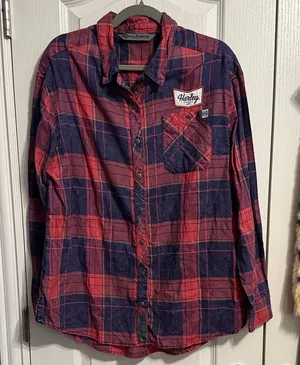Harley‎ Davidson Plaid Long Sleeve Logo Patch Shirt Biker Grunge Indie Sleaze thumbnail 1