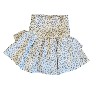 Princess Polly Floral Smocked Mini Skirt Ruffle Casual Summer Cream Blue Size 2 thumbnail 3