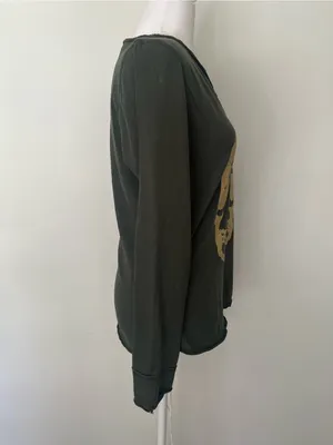 Zadig & Voltaire Olive Green Long Sleeve Tee with Gold Skull Motif thumbnail 6